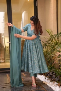 GEORGETTE SKY colour Gown With Duppata  - FREE
