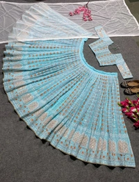 Embroidered Attractive Party Wear Silk Lehenga choli has a Regular-fit and is Made From High-Grade Fabrics And Yarn - Mint Green, FREE