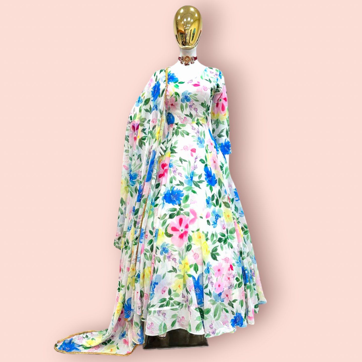 Casual Wear Pink Flower Long Gown – Amrutamfab