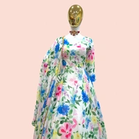 ZC-8956 Multicolour Flower Printed GOWN WITH DUPATTA zc - L, White