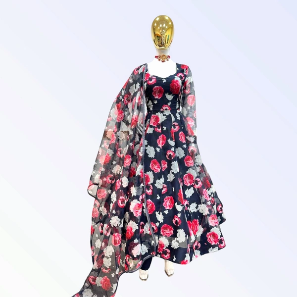 Z-9240 Navy Blue Colour Georgette Digital Print GOWN WITH DUPPATA  - Navy Blue, L
