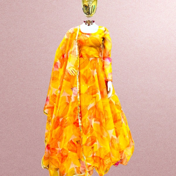 ZC-8960 YELLOW colour Gown With Duppata Georgette  - YELLOW, L