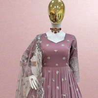 ZC-8962 FOX GEORGETTE ONION COLOR SIQUNCE EMBROIDERY GOWN WITH DUPPATA  - XL