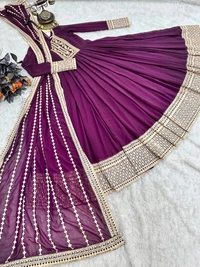 ZC-8957 PURPLE COLOUR SIQUNCE CODING EMBROIDERY GOWN WITH DUPATTA  - PURPLE, L