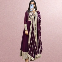 ZC-8957 PURPLE COLOUR SIQUNCE CODING EMBROIDERY GOWN WITH DUPATTA  - PURPLE, XXL