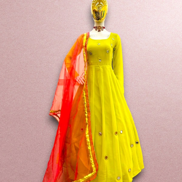 Z-9242 REAL MIRROR WORK GOWN WITH DUPPATA PANT  - L