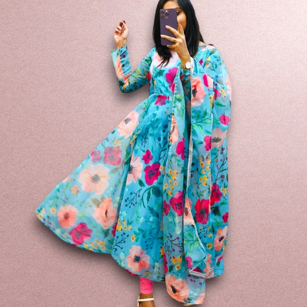 ZC-8970 DIGITAL PRINT FLOWER GOWN WITH DUPPATA AND PANT - XXL