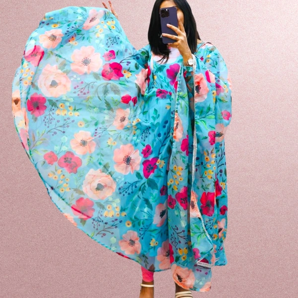 ZC-8970 DIGITAL PRINT FLOWER GOWN WITH DUPPATA AND PANT - XXL