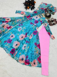 ZC-8970 DIGITAL PRINT FLOWER GOWN WITH DUPPATA AND PANT - XXL