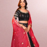 DC-2042 Black Colour  Embroidered Attractive Party Wear Georgette Lehenga choli has a Regular-fit and is Made From High-Grade Fabrics And Yarn. - Black, FREE