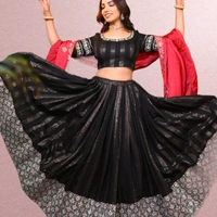 DC-2042 Black Colour  Embroidered Attractive Party Wear Georgette Lehenga choli has a Regular-fit and is Made From High-Grade Fabrics And Yarn. - Black, FREE