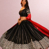 DC-2042 Black Colour  Embroidered Attractive Party Wear Georgette Lehenga choli has a Regular-fit and is Made From High-Grade Fabrics And Yarn. - Black, FREE