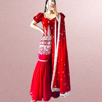 NF-1140 Embroidery Top Palazzo Set Red Colour  - Red, XXL