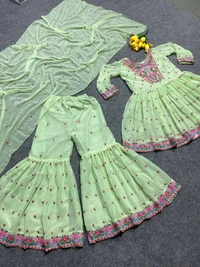 NF-1128 Olive Green Colour Embroidered Attractive Party Wear Georgette Top Plazzo has a Regular-fit and is Made From High-Grade Fabrics And Yarn. - OLIVE GREEN, XXL