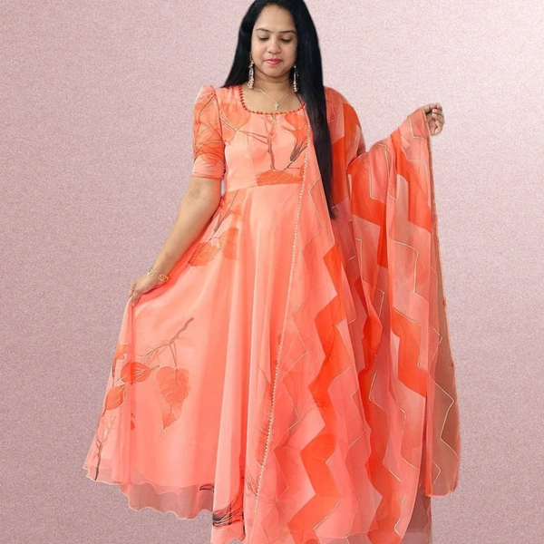 NF-1126 Anarkali Suit Fancy Style DUPPATA AND PANT - GAJRI PINK, M