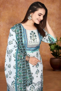 DC-G12 Light Colour Digital Print Hit Kurti & Dupata - White, M