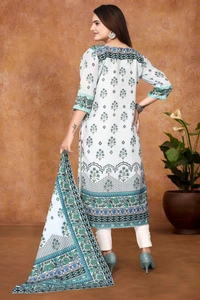 DC-G12 Light Colour Digital Print Hit Kurti & Dupata - White, L