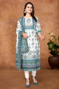 DC-G12 Light Colour Digital Print Hit Kurti & Dupata - White, L
