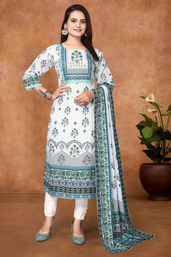 DC-G12 Light Colour Digital Print Hit Kurti & Dupata - White, XL