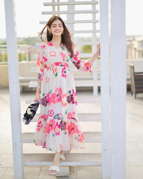 ZB-5011 White Colour Beutifull Gown - White, M