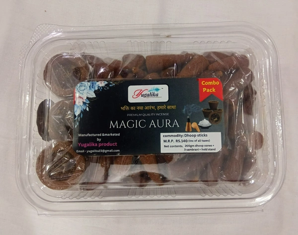 yugalika dhoop cone ( 200gm ) 3 sambrani free in box  - magic aura