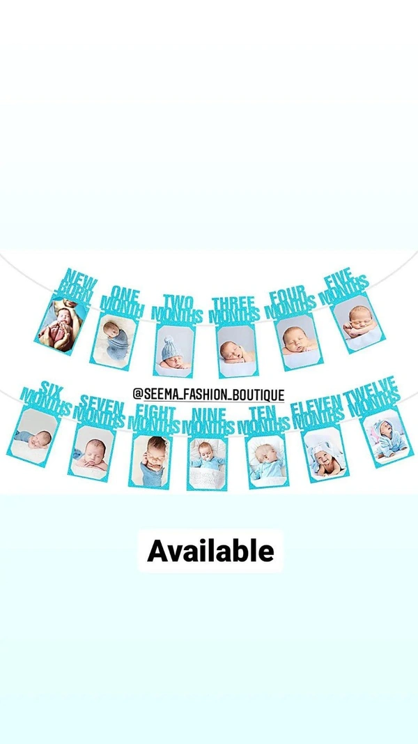 12 Months Birthday Banner - Blue