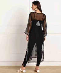 Bushra  Lucknowi Chikankari Kurti Georgette (Black) - Black, M-38