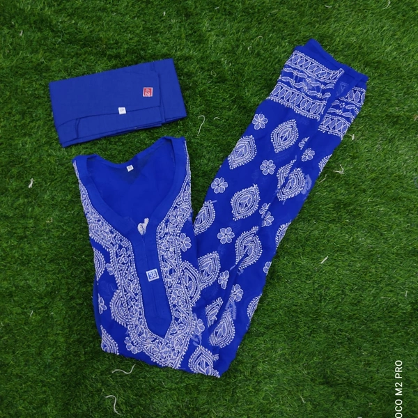 Women's Chikankari Handwork Kurti With Inner (Royal Blue) - Dark Blue, L-40