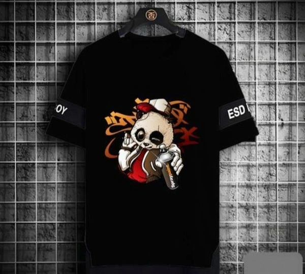 Stylish Cute T-shirt For Men  - Black, XL