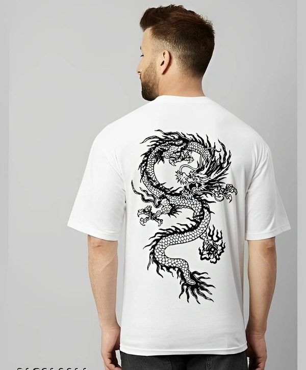 Oversized Round Neck Back Printed T-shirt  - S