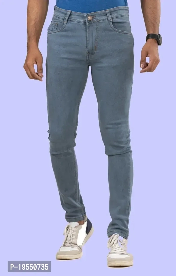 Stylish Grey Denim Solid Mid Rise Jeans For Men  - 28, Gray