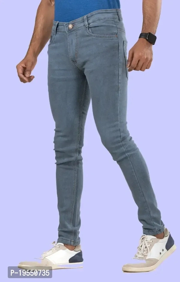 Stylish Grey Denim Solid Mid Rise Jeans For Men  - 32