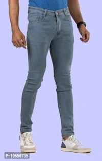 Stylish Grey Denim Solid Mid Rise Jeans For Men  - 34