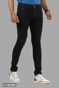 Stylish Black Denim Solid Mid Rise Jeans For Men  - Black, 30