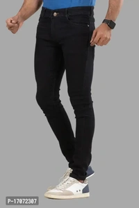 Stylish Black Denim Solid Mid Rise Jeans For Men  - Black, 30