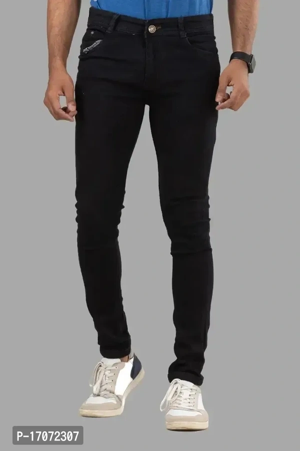 Stylish Black Denim Solid Mid Rise Jeans For Men  - Black, 38