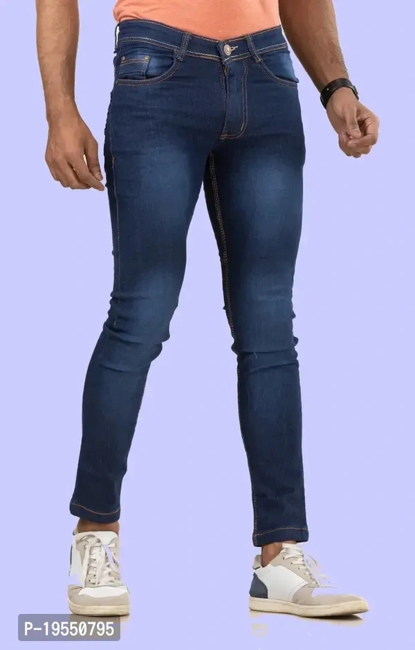 Stylish Blue Denim Mid Rise Jeans For Men - 28