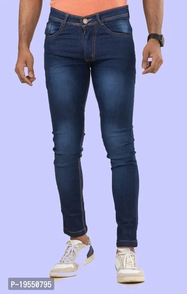Stylish Blue Denim Mid Rise Jeans For Men - 36