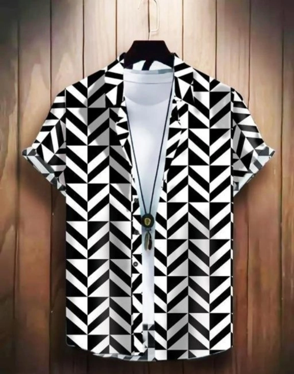 Black And White Printed Shirt For Men  - L