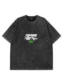 "Porsche" Oversize Acid Wash Tshirt  - Gray, S