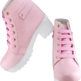 Women Trendy Wedge Boots  - Tickle Me Pink, Uk- 8