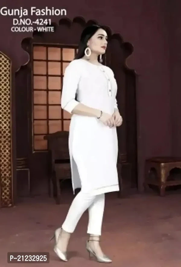 Cotton White Solid Kurta For Women  - S