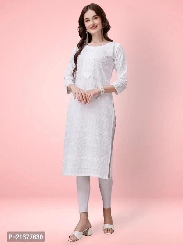 Women White Chikankari Kurti - M, White