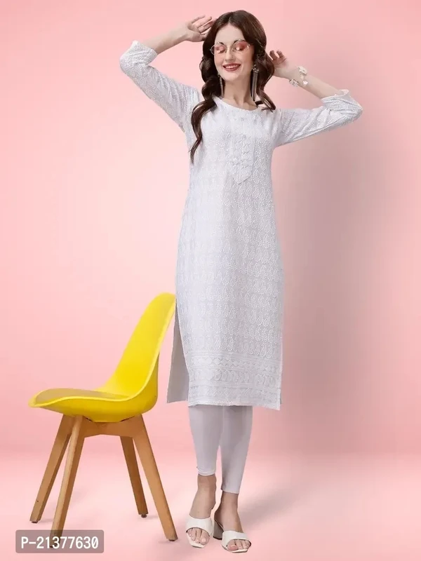 Women White Chikankari Kurti - M, White