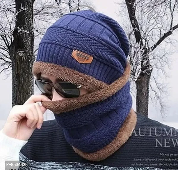 Beauty Woolen Navy Blue Men Cap