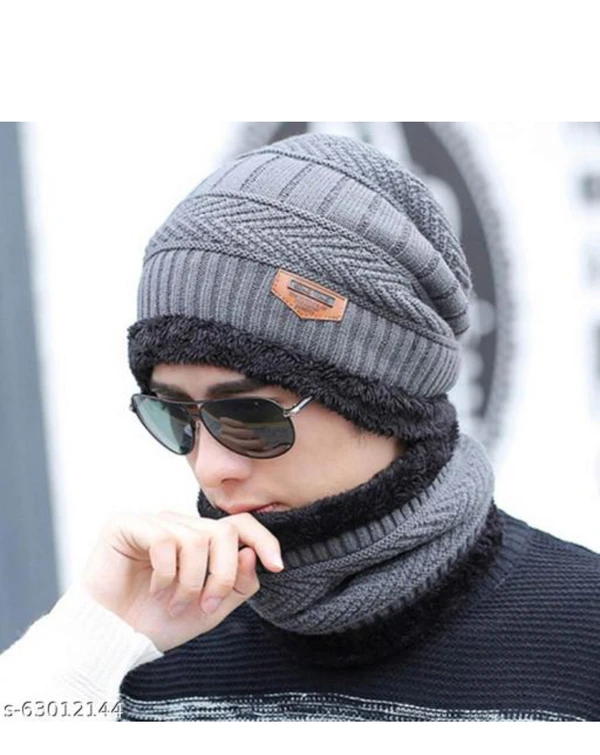 PinKit Unisex Winter Knit Beanie Cap Hat Neck Warmer Scarf aB - Black, Free Size