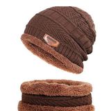 PinKit Unisex Winter Knit Beanie Cap Hat Neck Warmer Scarf aB - Black, Free Size