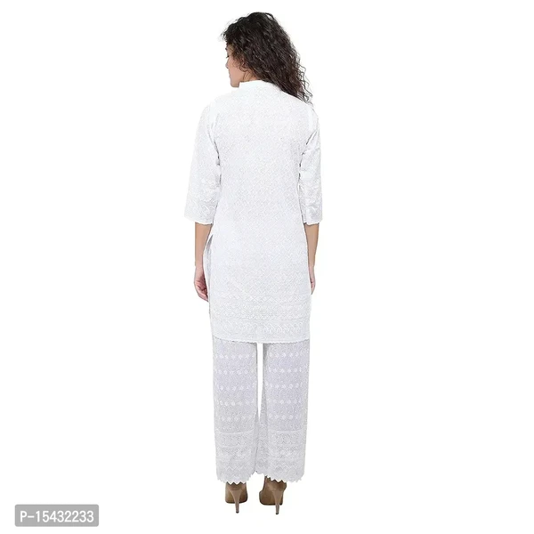 Chicken Work Kurti White For Girls  - White, S