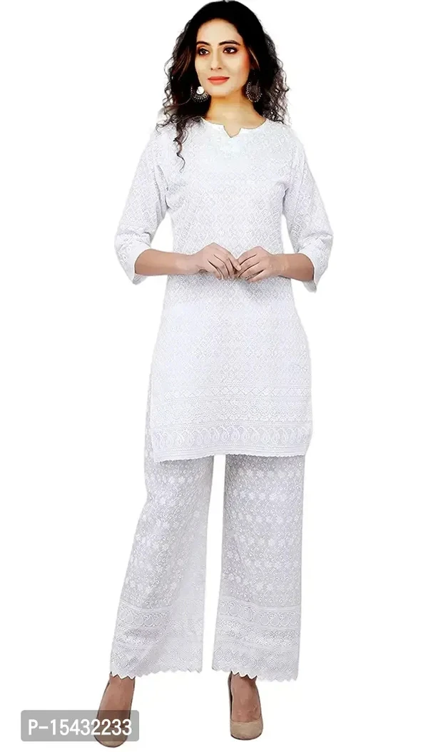 Chicken Work Kurti White For Girls  - White, Xl