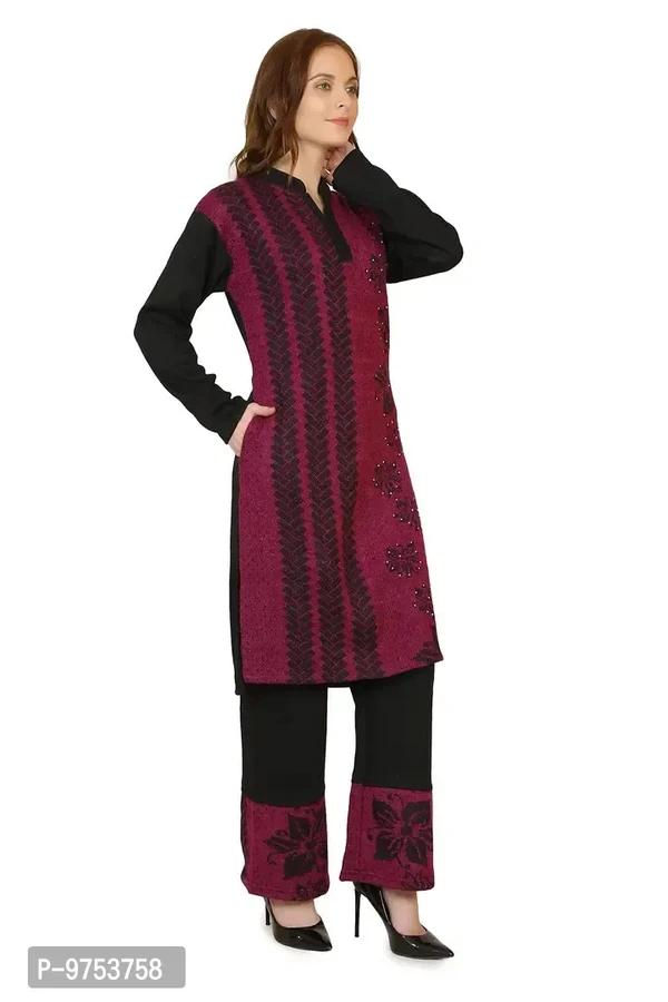 Blushing Collections Women Woolen Kurti Palazo Set  - Mardi Gras, M